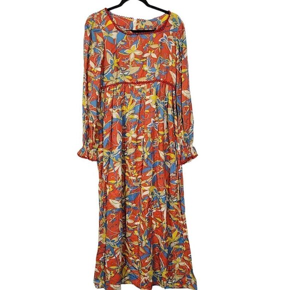 Vintage Long Sleeve Maxi Dress Red Floral Print Size 8? - Picture 1 of 11